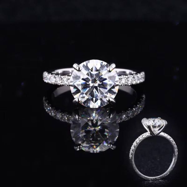 Starsgem White Gold 14k Gold 9.0mm 3cts Round H A Cut White Moissanite Ring for Engagement