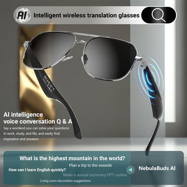 Smart Wirelesstranslation Glasses Retro Square Metal Framed Sunglasses With Uv …