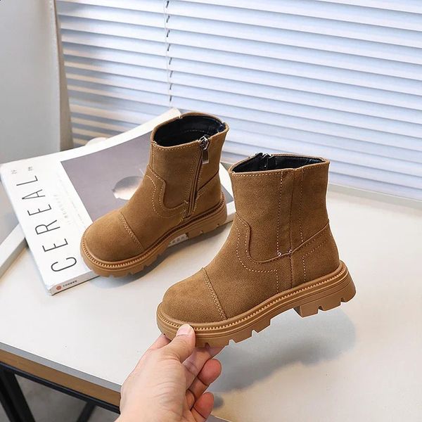 Autumn Children's Leather Boots Solid Colour Patchwork Girls Causal Ankle Boots Fashion Retro Versatile Kids Short Boots