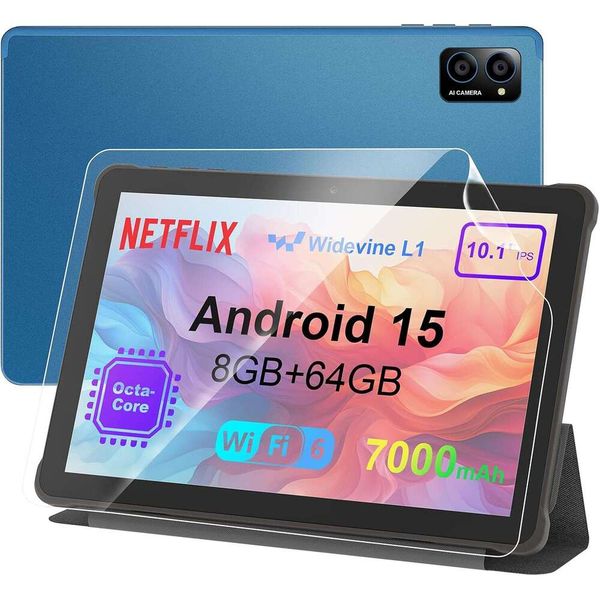 2025 upgraded Android system 10-inch Android 15 tablet: octa-core processor, 8GB RAM + 64GB storage, 7000mAh battery, HD display