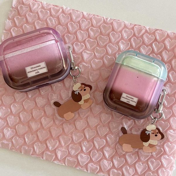 Ins gradient coffee shell pendant dog puppy shockproof earphone case for wireless headset 3 2 1 4 pro 2nd headset cover X250822
