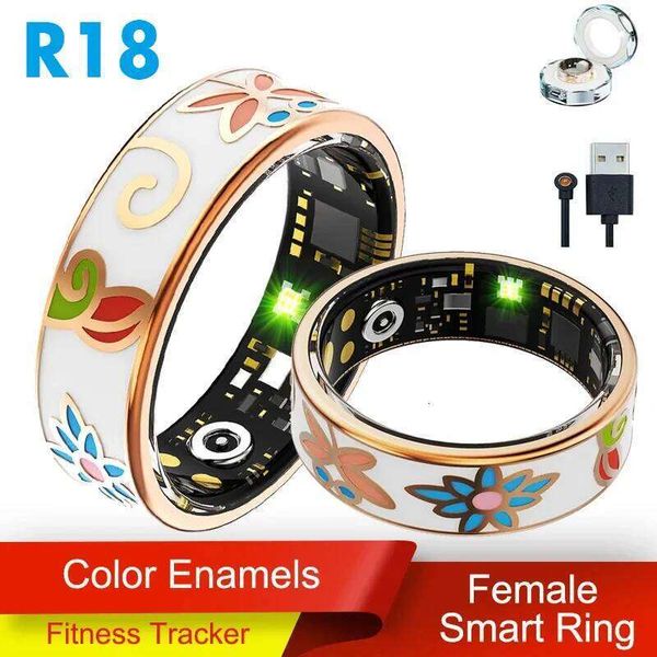 R18 Color Enamels Fashion Women Smart Female Stainless Steel Intelligent Finger Ring Lady Ip68 Waterproof Fiess Tracker