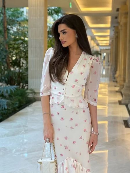 Womens Fashion Floral Print Skirt Sets Elegant V-neck — compare prices at CompareOffers