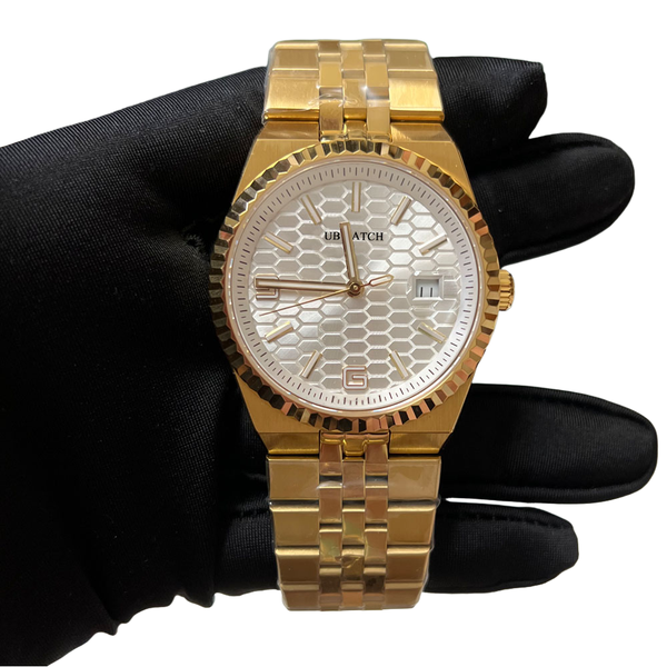 ST9 40MM Sapphire Glass Automatic Land Gold Mechanical Mens Watches Durable Sturdy Stainless Steel White Arabic Number Wristwatches