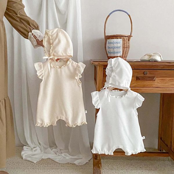 Summer Baby Girls Romper Cute Sweet Ruffle Sleeve Jumpsuit with Hat Clothes 024 Months 250825BANJIA