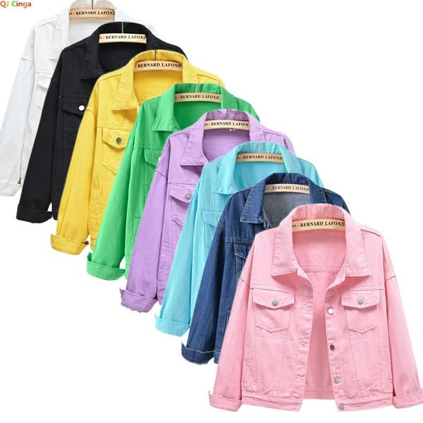 Pure Colour Women's Denim Jacket Singlebreasted Lapel Coat Fashion Casual Tops Green Black Red Blue Outerwear Female Overcoat