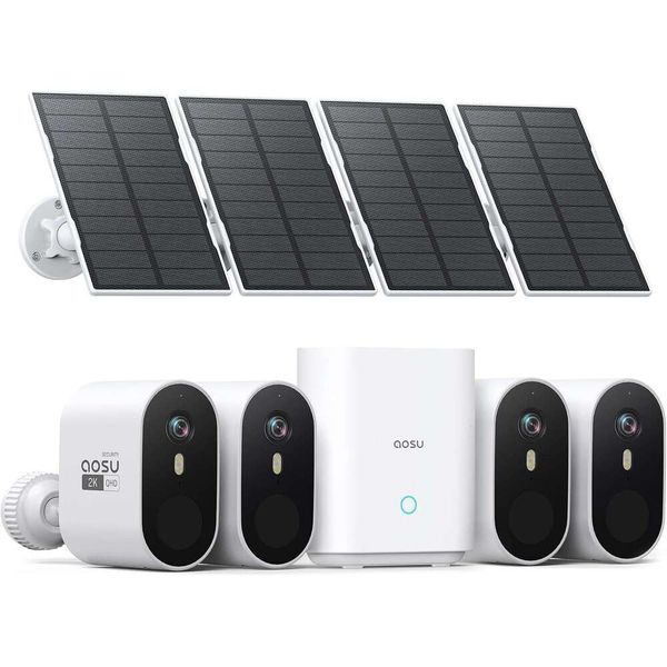 AOSU Solar Cameras Wireless Outdoor, 2K QHD Home Security System, 4-Cam Kit with 166° Ultra-Wide View, Cam-to-Cam Sync, 32GB Homebase Local Storage, Color Night 
AOSU Solar Cameras Wireless Outdoor, 2K QHD Home Security System, 4-Cam Kit with 166° Ultra-Wide View, Cam-to-Cam Sync, 32GB Homebase Local Storage, Color Night