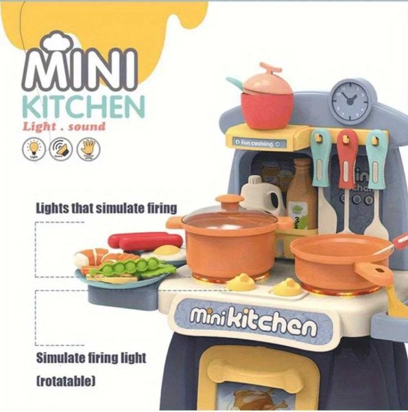 Mini Kitchen Toy Set Childrens Pretend Game Cooking Toy Lighting and Sound Effect Tableware Game Family Games Girl and Boy Gift X250826