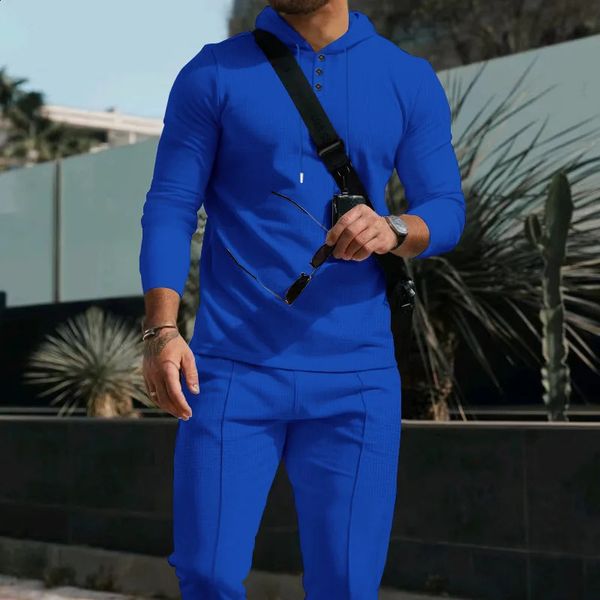Mens Casual Suit Outdoor European and American Hooded Solid Color Long Sleeve Trousers Suit 250828BJ