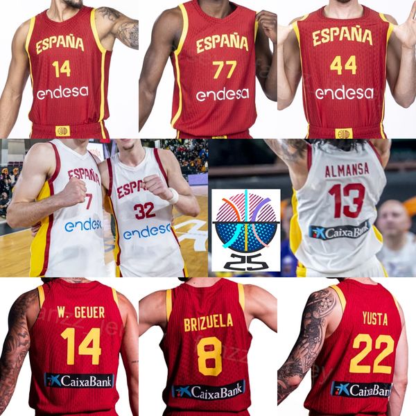Print 25/26 Spain Basketball 41 Juancho Hernangomez Jerseys EuroBasket Child Women Mens 14 Willy Hernangomez 3 Sergio de Larrea 77 Yankuba Sima 5 Mario Saint-Supery