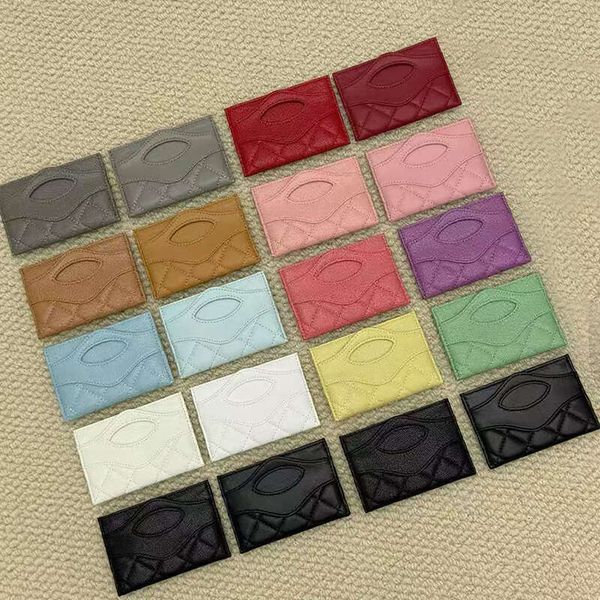 Designer Card Holders Credit ID Wallets Mini High Quality Genuine Leather Pure Color Card Holder Coin Purses Yellow Wallet with Box