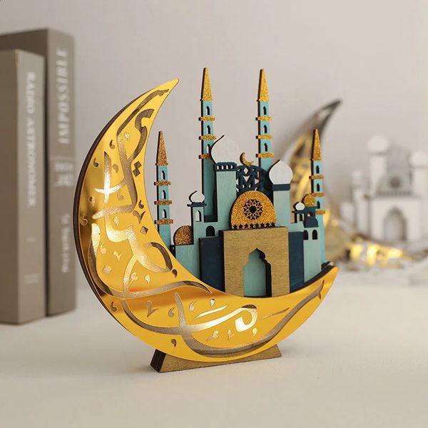 Ramadan Wooden Moon Mosque Night Light Table Ornament EID Mubarak Party Lights 2025 Islam Muslim Home Decoration Eid Al Adha 250224