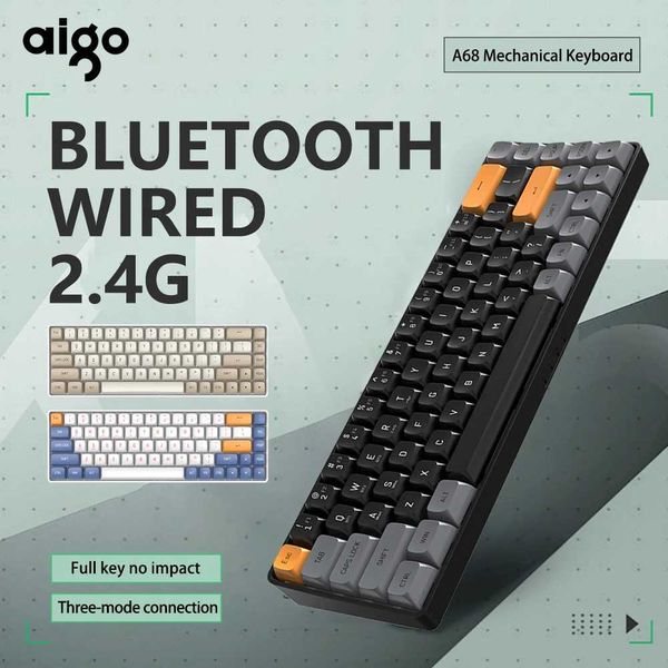 AIGO A68 Wireless Mechanical Keyboard Gaming Wired Hot Swap Yellow Switch Pc Gamer Keyboard For iPhone Phone Z250304