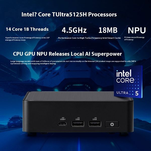 NUC14 Pro Mini High Performance Commercial AI Office Desktop Computer (Core Ultra5-125H/Ultra7-155H/) Thin Black