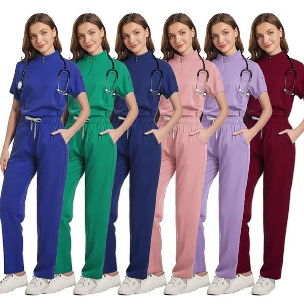 Tops Straight Pants Pet Clinic Nursing Scrubs Uniforms Sets Women's 12 Colour Stretch Uniform Summer Scrubs Set