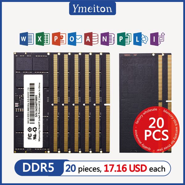 Ymeiton 20PCS memoriam ddr5 8GB 16GB 32GB 4800MHz 5200MHz 5600MHz para notebook U-DIMM RAM 288Pin 1.1v PC Wholesales