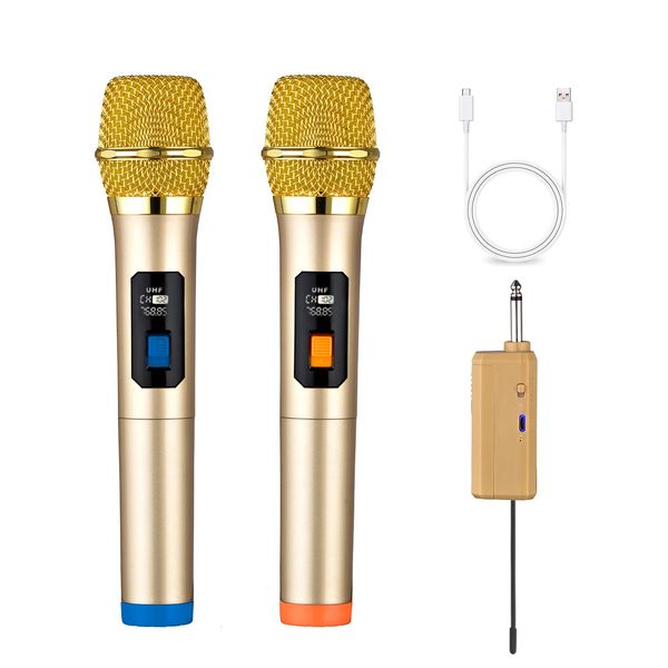 Heikuding Wireless Microphone UHF Dual Cordless Dynamic Mic System with Rechargeable Receiver for karaoke Singing Dj Microphone 250303