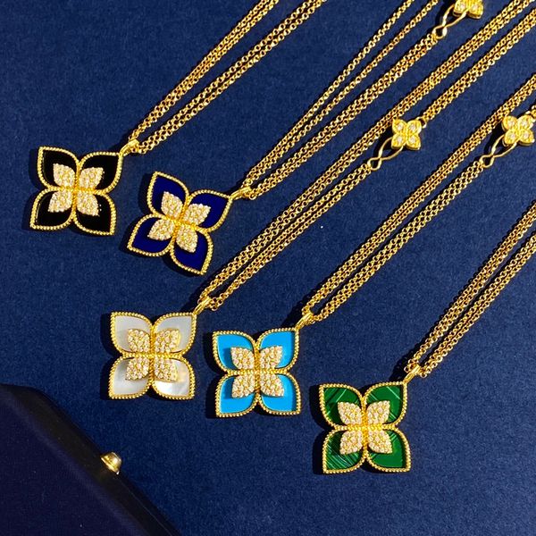 Elegant Four Leaf Flower Necklace Gold Plated Brass Double Sided Design Micro Pave Zircon and Gemstone Pendant Vintage Style Fashion Jewelry
Elegant Four Leaf Flower Necklace Gold Plated Brass Double Sided Design Micro Pave Zircon and Gemstone Pendant Vintage Style Fashion Jewelry