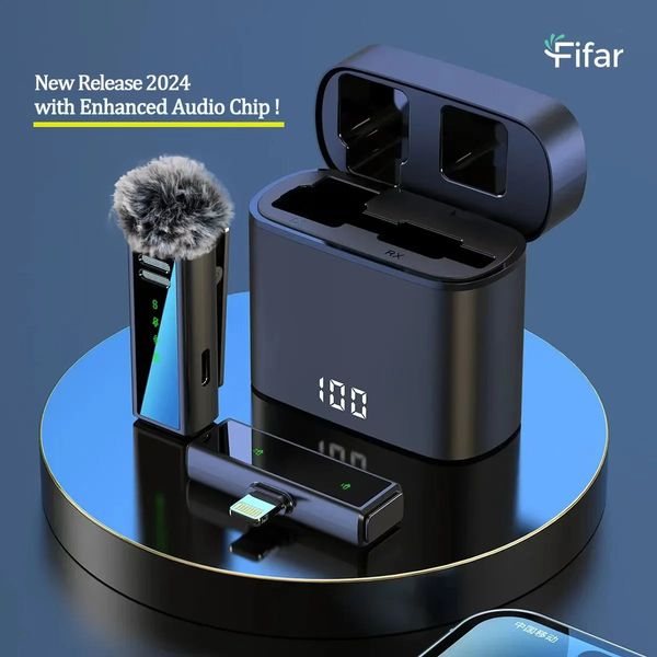 FIFAR Wireless Lavalier Lapel Microphone Portable Noise Reduction Audio Recording For Android PC With Charging Box 250320