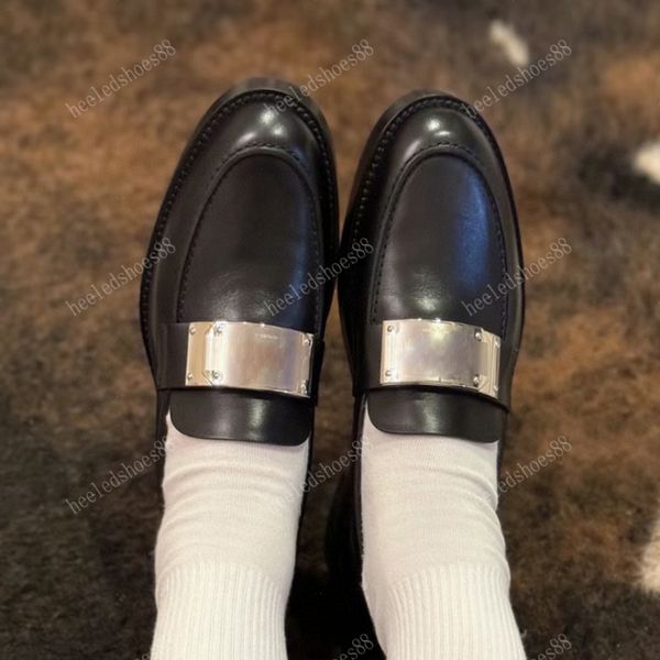 Cowhide Loafers Women's Classic Buckle Low Heel