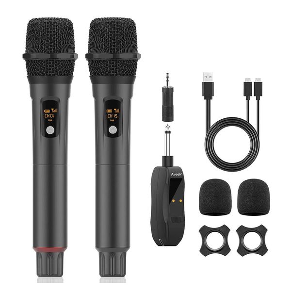 Wireless Microphones Rechargeable Aveek Karaoke Handheld Microphone with ReceiverMicrophones for SingingKaraoke MachinesDJ 250303