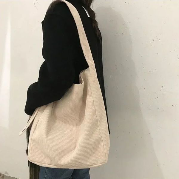 Large Corduroy Shoulder Shopper Bag for Women Cotton Cloth Fashion Canvas Tote Shopping Bags Woman Handbags Reusable Travel Bags R250312