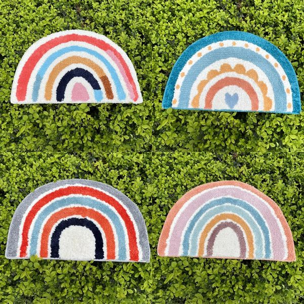 Fluffy Bathmat Floral Rainbow Rug Nordic Flocking Mat Bathroom Carpet Anti-Slip Floor Bath Mat Welcome Doormat Home Decor 250321