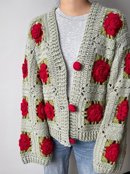 Women 3D Flower Crochet Hollow Out Cardigan Handknit Sweater Niche n 250317