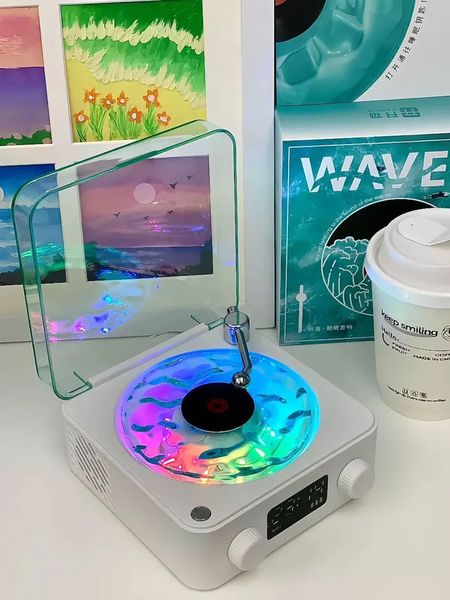 Waves Vinyl Player Bluetooth Ser with White Noise Retro Turntable Ser Sleep Aid Vitrola Shaped Ser with RGB Light 250320