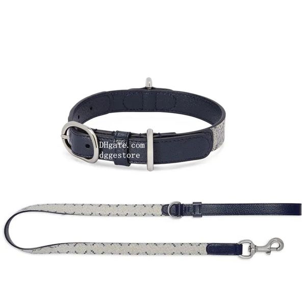 Designer Dog Collar Leash with Classic Letter Pattern Soft Leather Pets Collar Luxury Cute Dog Collar Adjustable Buckle Collar for Small Dogs European Design S B264