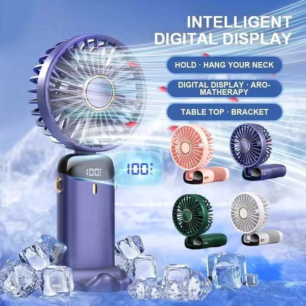 New handheld mini foldable portable neck ceiling fan with 5-speed USB charging fan equipped with phone holder and monitor X250329