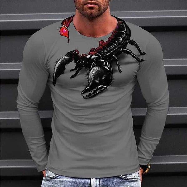 Trend Scorpion Pattern T-shirt Spring and Autumn Fashion O-neck 3D Printed Long sleeved T-shirt Casual Street Loose Mens T-shirt W250329
