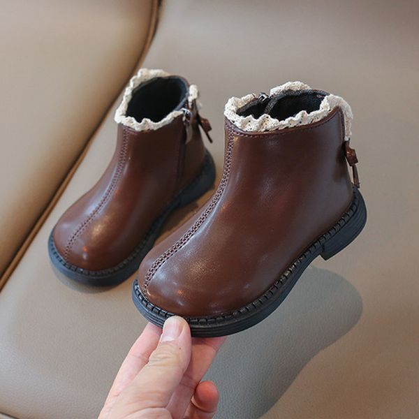 Girls' Ankle Boots with Back Bow knot Kids Short Boots Soft Sole Umshop 2025 New Girl Princess Leather Boots with Side Zip Sizes 21-35 U0084