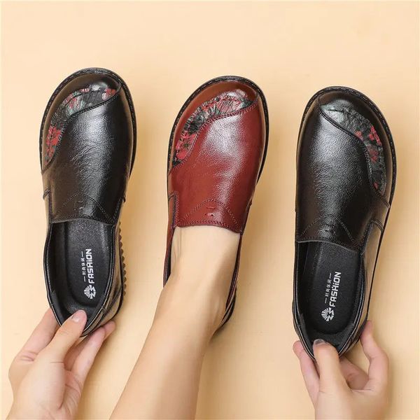 Genuine Leather Ballet Flats Shoes Women Vintage High Quality Loafers Women's Moccasins Casual Elegant Ladies Wide Shoes