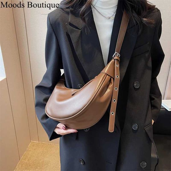MOODS Half Moon Womens Stray Bag 2023 Latest Luxury Designer Handbag Soft PU Leather Solid Color Shoulder Cross Arm BagW250504