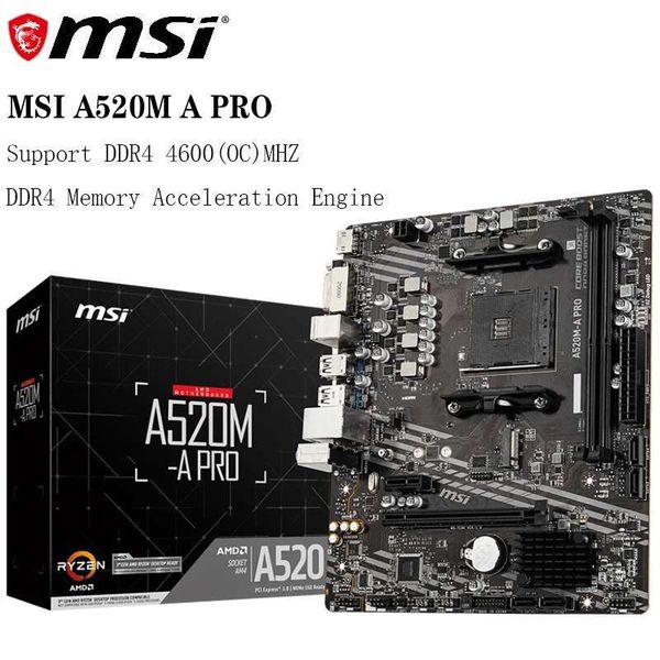 Original MSI Mainboard A520M A PRO Motherboard AMD A520 Socket AM4 STAT 3.0 DDR4 Memory channel Dual M.2 SSD 4600(OC) MHz Audio