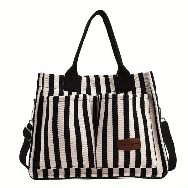 Fashion striped canvas handbag the perfect choice for — compare prices at CompareOffers