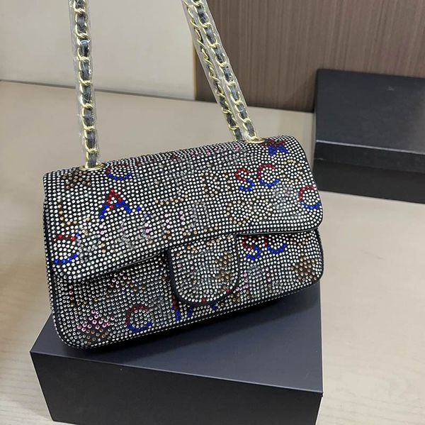 Ladies Designer Flap Bag Colored Diamonds Two-tone Letters Star Pattern Shiny Evening Tote Golden Hardware Shoulder Chain Luxury Wallet Crossbody Handbag 22cm, Multi 
Ladies Designer Flap Bag Colored Diamonds Two-tone Letters Star Pattern Shiny Evening Tote Golden Hardware Shoulder Chain Luxury Wallet Crossbody Handbag 22cm, Multi
