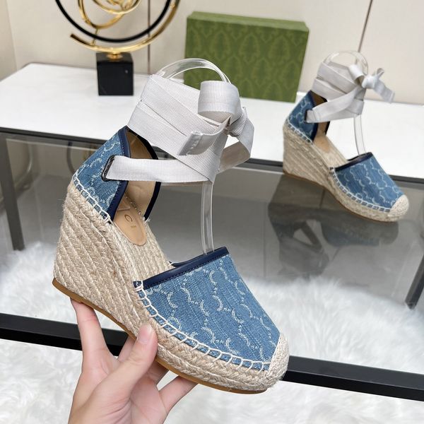 High heels Sandal slipper Platform shoe Women's Designer Heel Chunky Casual slide Luxury Straw Summer Comfort Mule canvas beach Sliders leather sandale wedge shoes