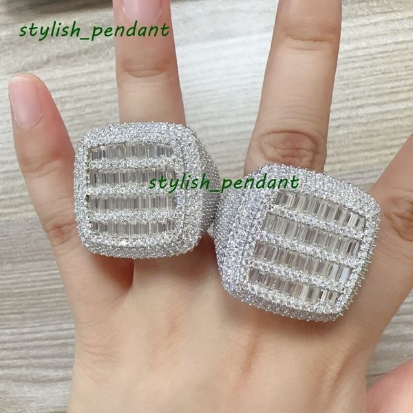 Size 7-12 Allergic Free 925 Sterling Silver Baguatte Moissanite Rings Men Women Bling Ring Jewelry Nice Gift