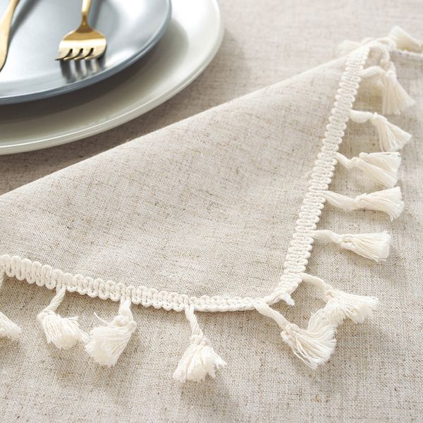 Modern Simple Solid Colo Linen Rectangular Home Living Room Tableclothr Tassel …