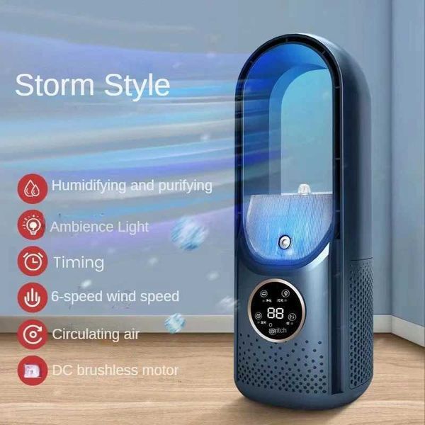 Portable USB Air Cooler Leafless Electric Fan 6 Speed Silent Timer Air Conditioner Cooling Fan Humidifier Conditioning Fan X250508