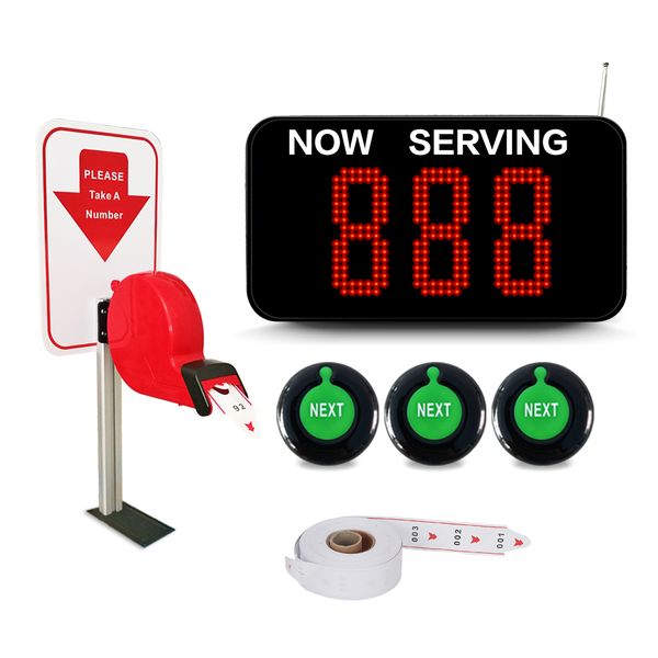 Ticket Number System Queue Wireless Calling System with 1 Take a Number Display 2 Next Call Button 1 Ticket Dispenser Stand