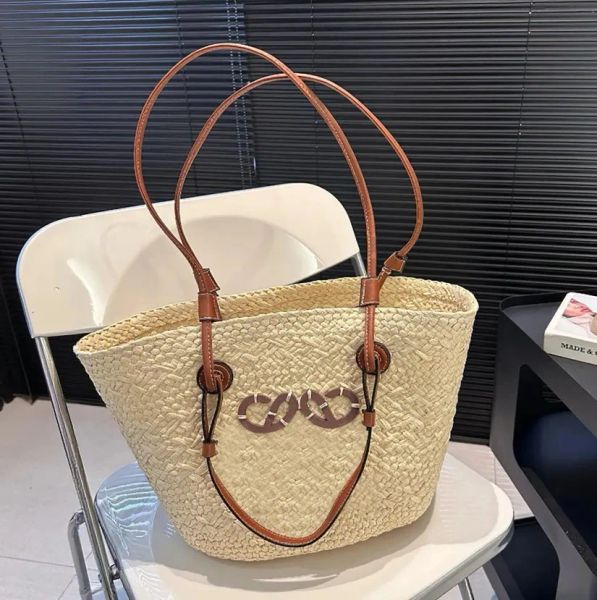 Handbags, shoulder bags, large-capacity shopping bags for ladies, beach bags, hand-woven embossed patches, vegetable baskets,