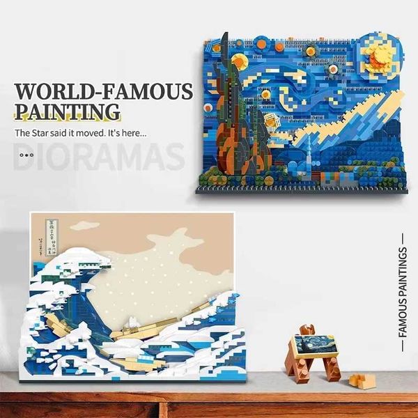 Creative Art Van Gogh Paintings The Starry Night MOC The Great Wave of Kanagawa Micro Building Blocks Education Toys Kids Gifts X2505091