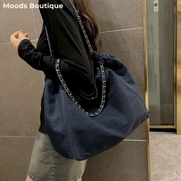Chic Style Big Chain Shoulder Tote Bags For Women 2023 Designer Handbags Denim Fabric Pure Color Large Capacity Shoppers, Dark blue
Chic Style Big Chain Shoulder Tote Bags For Women 2023 Designer Handbags Denim Fabric Pure Color Large Capacity Shoppers, Dark blue