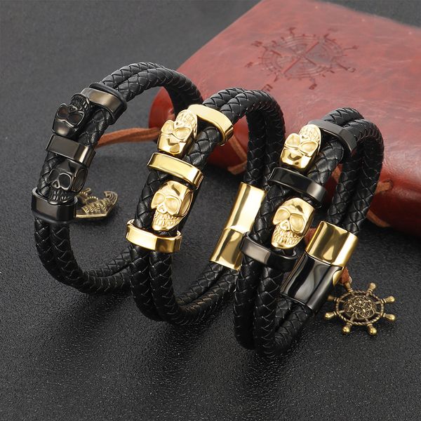 European/American Aesthetic Unisex Skeletal Motif Braid Bracelets Made from High-Quality Metal and Premium Leather
European/American Aesthetic Unisex Skeletal Motif Braid Bracelets Made from High-Quality Metal and Premium Leather