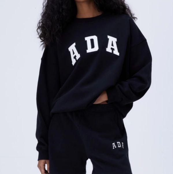 high quality ada loose embroideried black cotton navy round neck sweatshirts for men and women oversized pullover loose jumpers sport tops