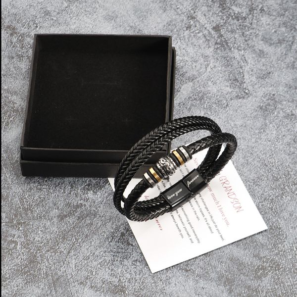 Trendsetting Man's Bracelets: Luxury Stainless Steel Strapped With Genuine Leather Band Featuring Individualized Inscription
Trendsetting Man's Bracelets: Luxury Stainless Steel Strapped With Genuine Leather Band Featuring Individualized Inscription
