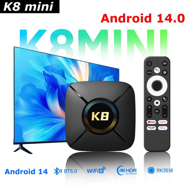 K8 mini Android 14 TV Box Rockchip RK3518 2GB 32GB Wifi6 Dual WIFI BT5.0 USB3.0 Google Voice Assistant 4K Media Player